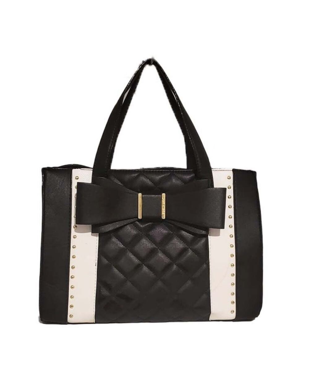 Betsey Johnson Black White Bow Quilted Handbag purse gold accent womens bag